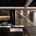 Modern Home Theater Room Interior With Starry Ceiling Comfortable Sofas And Projector Screen 3d model