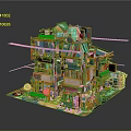 Vibrant Cartoon Scene With Colorful Multi story Buildings Balconies And Green Plants