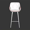 Modern White Bar Stool With Red Stitching Upholstered Backrest And Metal Legs