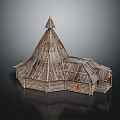 Traditional Rustic Wooden House Featuring Pyramid Roof And Wooden Plank Structure
