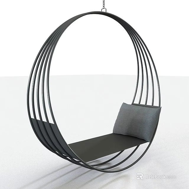 Modern Hammock With Circular Black Metal Frame And Gray Cushion Design 3d model 