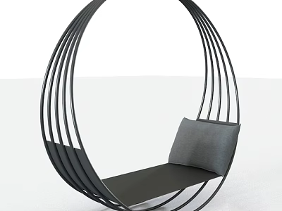 Modern Hammock With Circular Black Metal Frame And Gray Cushion Design 3d model