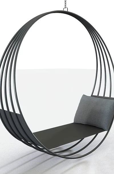 Modern Hammock With Circular Black Metal Frame And Gray Cushion Design 3d model