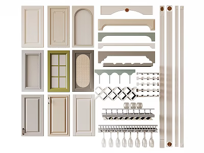 Various Kitchen Cabinet Doors Decorative Trim And Glass Holder In Modern Styles 3d model