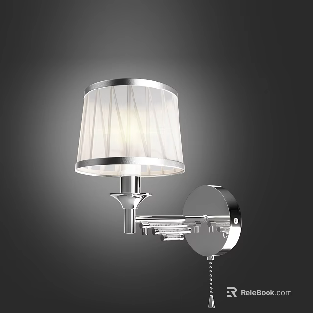 Elegant Modern Silver Metal Wall Lamp With White Pleated Lampshade Design 3d model 