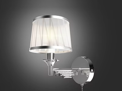 Elegant Modern Silver Metal Wall Lamp With White Pleated Lampshade Design 3d model