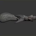 Winged Human Bronze Sculpture With Crouching Pose Ancient Texture And Elongated Base