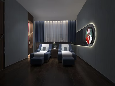 Modern SPA Sauna Interior With Comfortable Seats Soft Lighting And Decorative Artwork 3d model