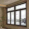 Traditional Chinese Wooden Window With Lattice Design And Scenic Water Reflections