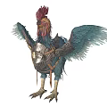 Mythical Winged Armored Rooster Character With Blue Feathers And Detailed Armor Design