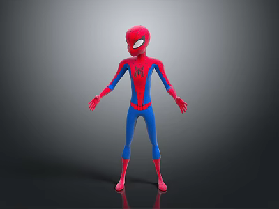 Spider Man 3D Character Model With Red And Blue Costume Standing Pose Against Gray Background 3d model