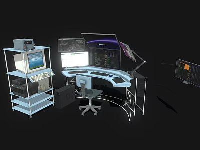 Efficient Computer Workstation With Multiple Monitors Desk PC Tower And Office Chair 3d model