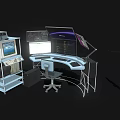 Efficient Computer Workstation With Multiple Monitors Desk PC Tower And Office Chair 3d model