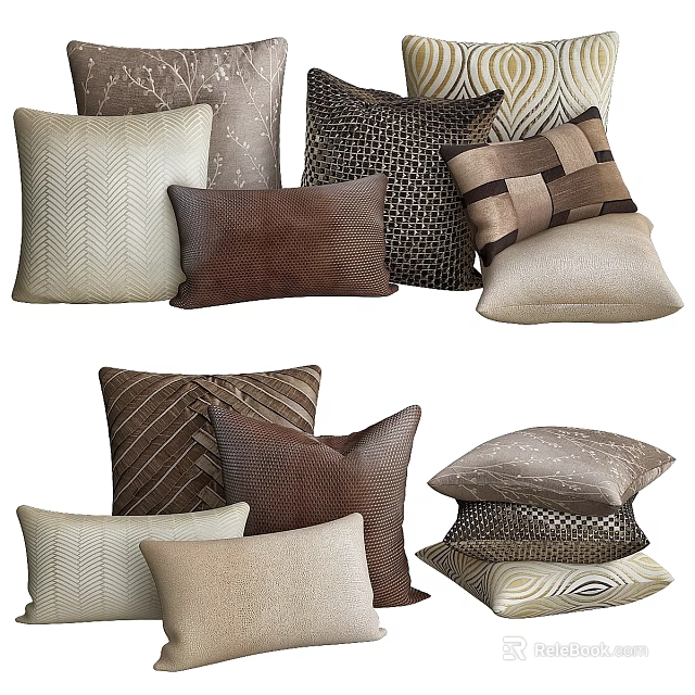 Stylish Throw Pillows In Various Woven Textures And Neutral Color Tones 3d model 