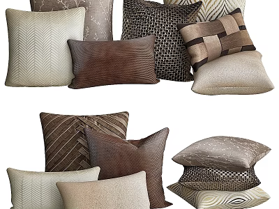 Stylish Throw Pillows In Various Woven Textures And Neutral Color Tones 3d model