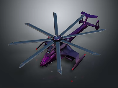 Purple Helicopter Model Featuring Multiple Rotors and Detailed Design on Dark Background 3d model