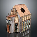 Gothic Style Architectural Building Model With Stone Exterior Stained Glass Windows And Roof Hole