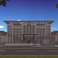 Modern Office Building Exterior Design With Glass Facade Main Entrance And Symmetrical Structure