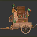 Decorative Wooden Cart With Orange Flowers Small Flag And Intricate Design