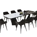 Modern Rectangular Dining Table Set with Six Black Chairs and Sleek Surface Design 3d model