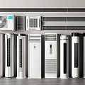 Modern Air Conditioners and Fans with Various Styles Including Standing Units and Wall Mounted Designs