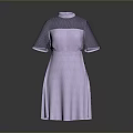Elegant Purple High Neck Dress With Short Mesh Sleeves And Flowy Skirt