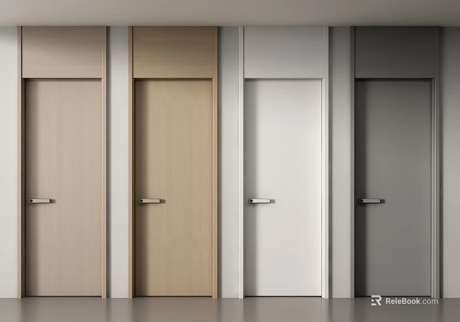 Modern Hinged Doors in Light Wood White and Gray Simple Design Variations 3d model 