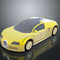 Yellow Bugatti Sports Car With Black Roof Rear Spoiler And Sleek Surface Shiny Black Wheels