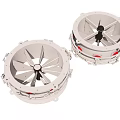 Pair of Circular Air Conditioner Fans with Metal Blades and Red Accents