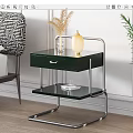 Dark Green Nightstand With Drawer Metal Frame Glass Shelf Table Lamp Dried Plant Vase