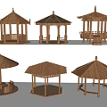 Wooden Garden Pavilion With Various Traditional Roof Designs And Steps For Outdoor Landscaping