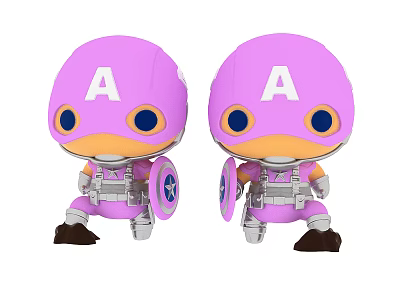Two Pink Cartoon Characters In Captain America Style With A Letter And Shield 3d model