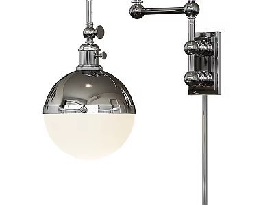 Modern Chrome Metal Wall Lamp With Adjustable Arm And Spherical Shade 3d model