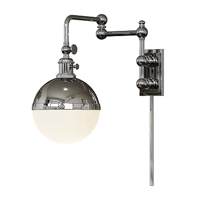 Modern Chrome Metal Wall Lamp With Adjustable Arm And Spherical Shade 3d model