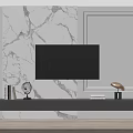Modern Luxury TV Background Wall Design With Marble Texture Black Cabinet And Gold Lamp Decorations