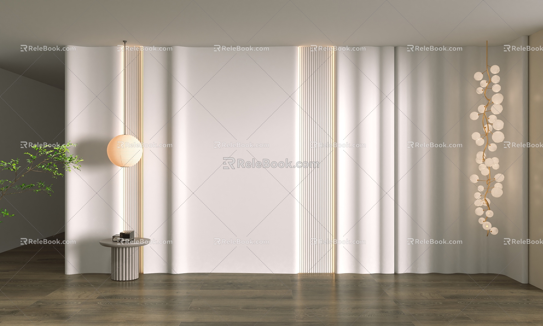 Modern wave background wall bedside background wall wood veneer background wall model