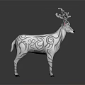 Decorative White Deer Sculpture With Intricate Patterns And Ornamental Antlers