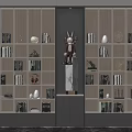 Elegant Modern Bookcase Featuring Shelves Lighting Decorative Rabbit Sculpture Books And Ornaments