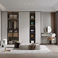 Modern Walk-in Closet Interior Design With Hanging Clothes And Dressing Mirror