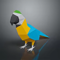 Low Poly Parrot with Blue Yellow Green and White Feathers in 3D Geometric Design