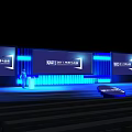 Exhibition Stage Setup With Blue Lighting And Multiple Large Screens Design 3d model