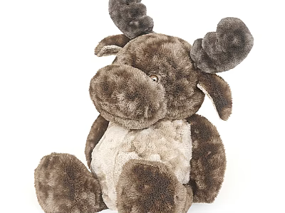 Soft Fluffy Brown and Beige Moose Plush Toy for Kids and Collectors 3d model