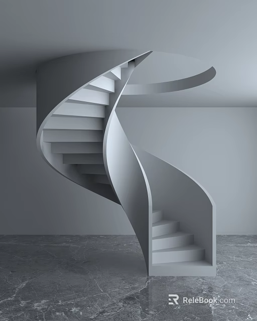 Modern Spiral Staircase Interior Design With Gray Curved Structure And Minimalist Walls 3d model 