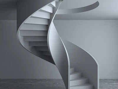 Modern Spiral Staircase Interior Design With Gray Curved Structure And Minimalist Walls 3d model