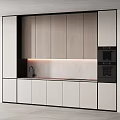 Modern Kitchen Cabinets With White Panels Black Frames Built in Oven And Countertop Lighting