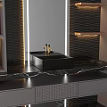 Modern Bathroom Vanity With Marble Countertop LED Strip Lighting And Mirror