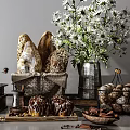 Assorted Breads And Chocolate Pastries With Daisy Vase And Baskets