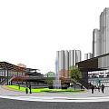 Modern Urban Commercial Street Design Featuring High Rise Buildings And Green Public Spaces