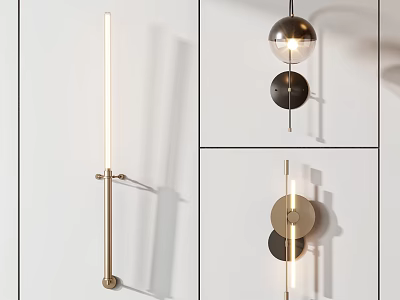 Modern Wall Lamps Featuring Sleek Design And Various Styles Like Long Strip And Spherical Shapes 3d model