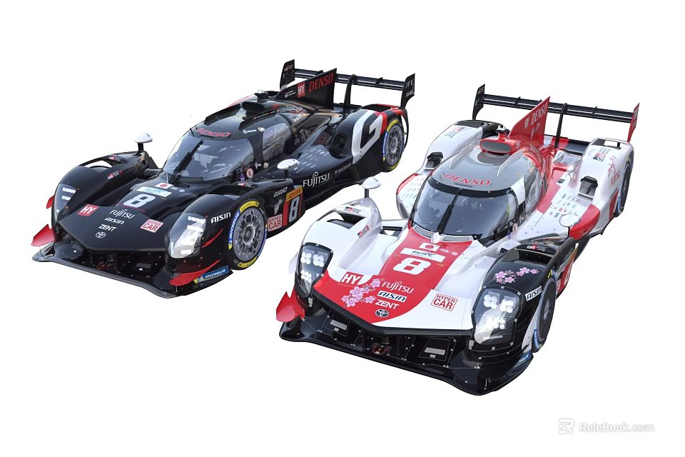 Two Black And White Racing Cars With Aerodynamic Design And Number Decals 3d model 